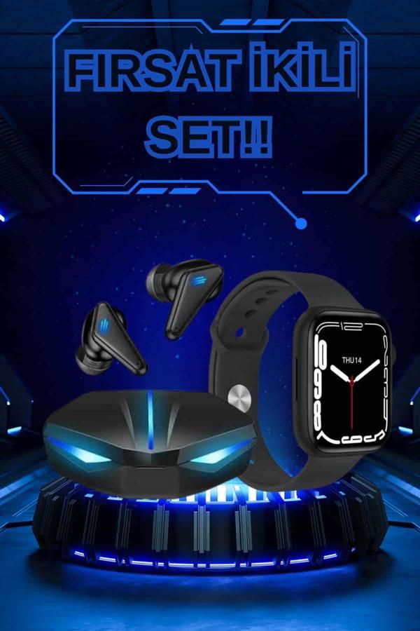 Yeni Nesil Akıllı Saat ve Kablosuz Kulaklık Kampanyası İkili Set Bluetooth Bağlantılı - Image 1