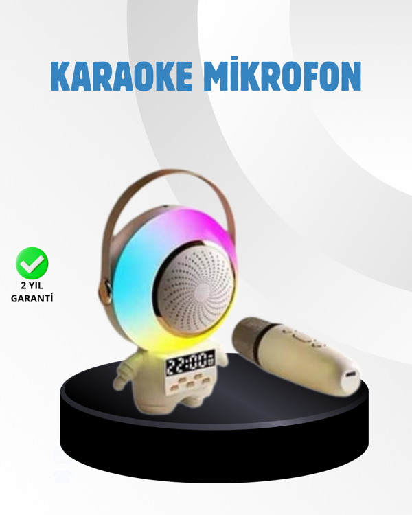 Renkli Işıklı Astronot Mini Bluetooth Speaker ve Karaoke Mikrofon - Image 1
