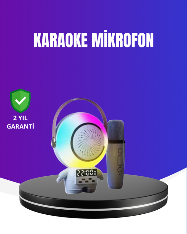 RGB Işıklı Astronot Bluetooth Hoparlör Karaoke Mikrofonlu - Image 1