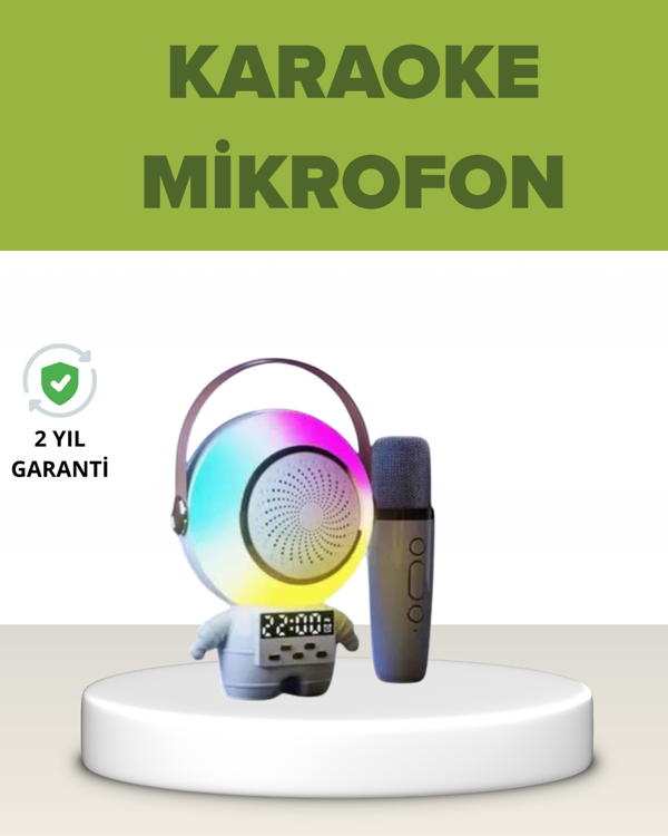 Astronot Tasarımlı Bluetooth Speaker ve Kablosuz Mikrofon Karaoke Seti - Image 1