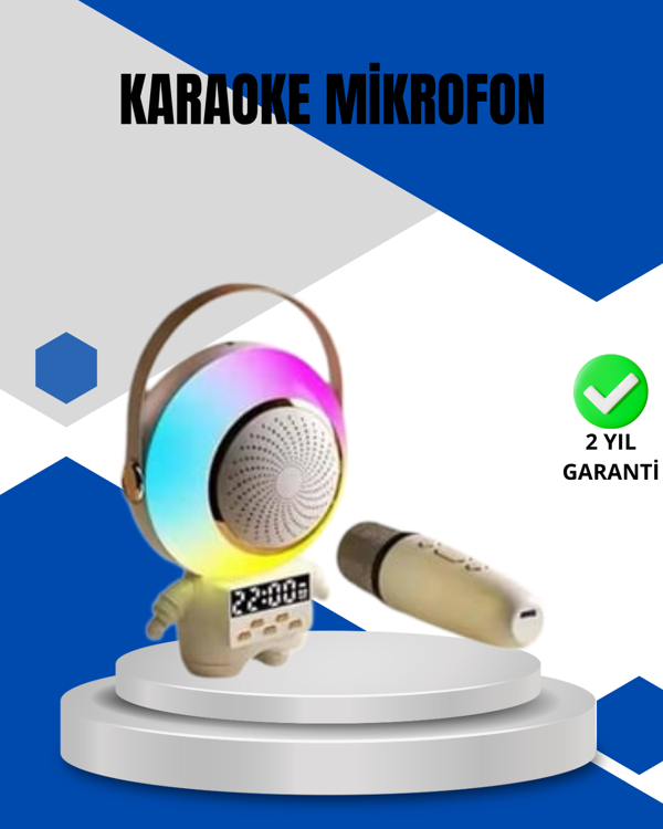 Kablosuz Mikrofonlu Astronot Tasarım Bluetooth Speaker Karaoke - Image 1