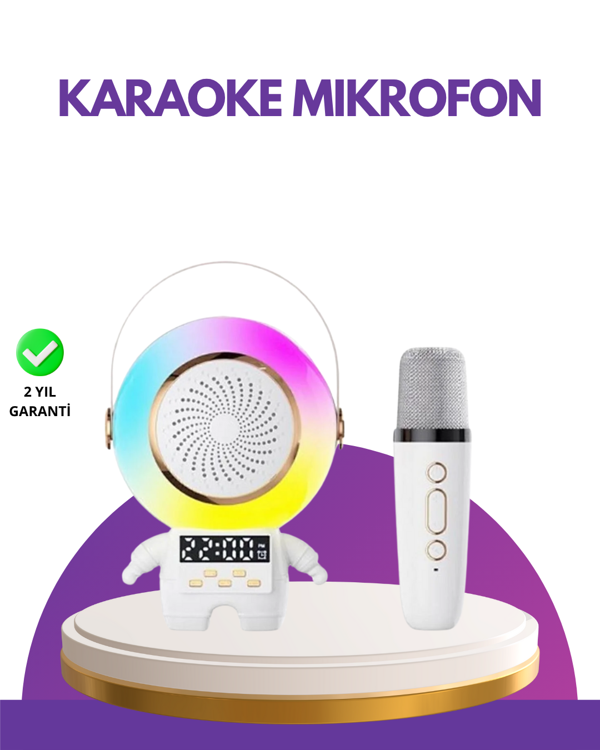 Karaoke Özellikli Astronot Bluetooth Hoparlör Kablosuz Mikrofonlu - Image 1