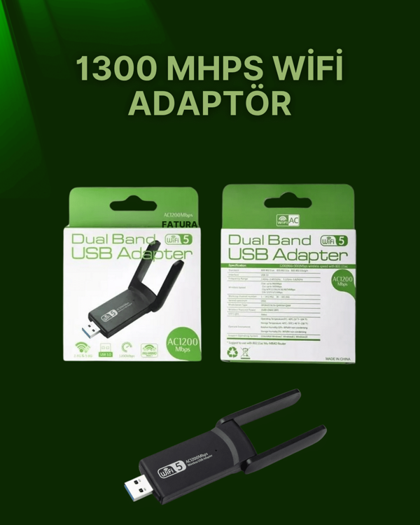 USB 3.0 Wireless Adaptör – 2.4GHz & 5GHz Destekli - Image 1