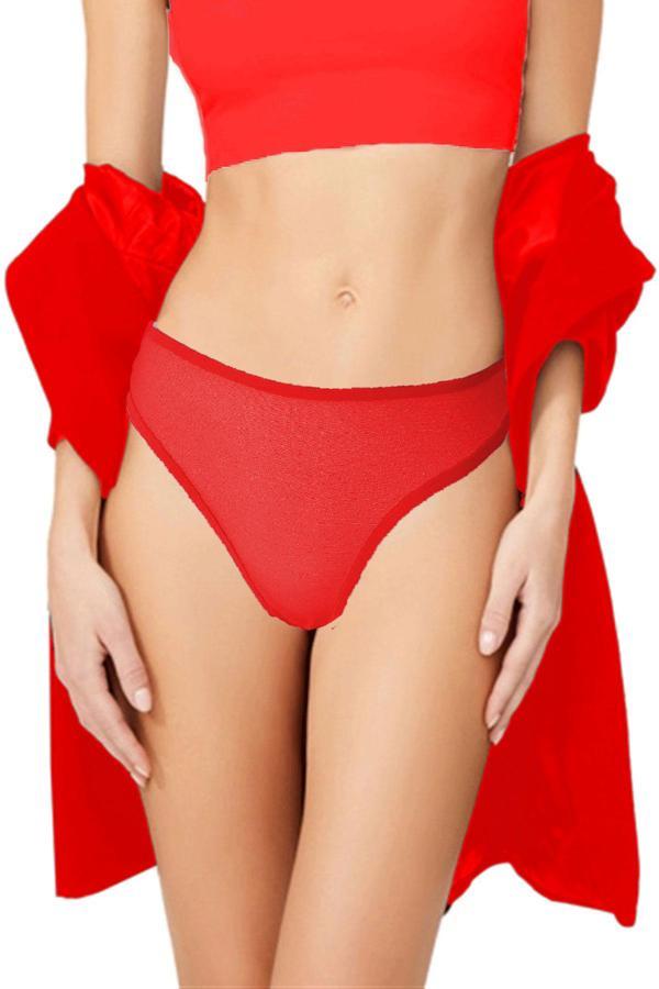 Kadın Kırmızı Önü Transparan Arka Kelebek Detaylı Tanga Külot - Image 1