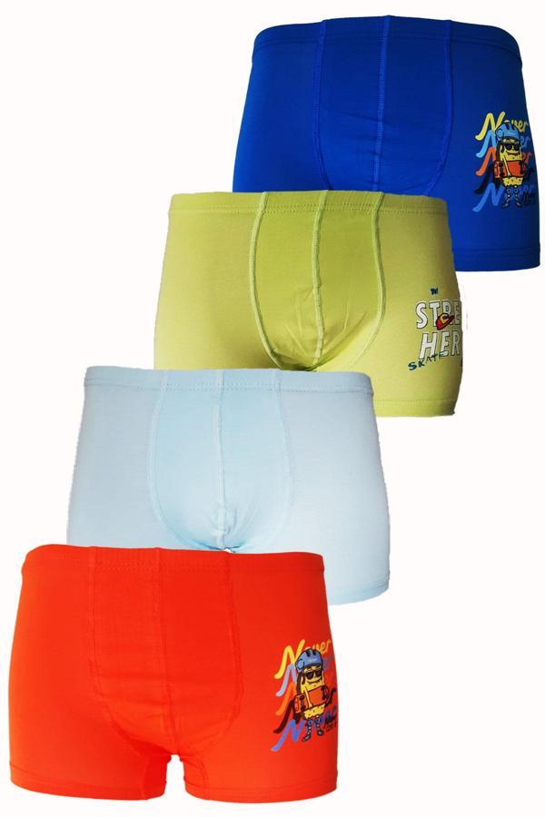 4lü Erkek Çocuk Boxer Pamuklu Renkli Rahat Karışık Paçalı Don lxx - Image 1