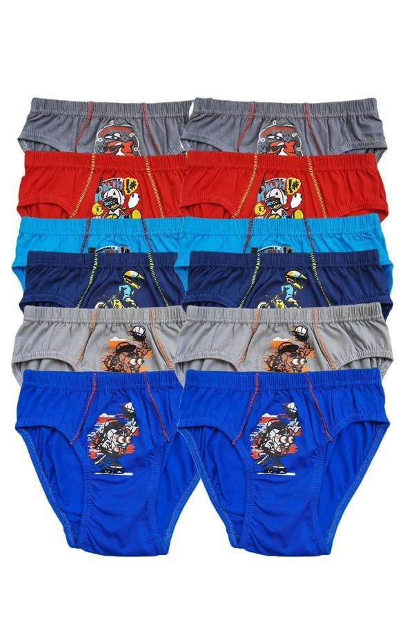 12li Erkek Çocuk Desenli Slip Külot Pamuklu Kaliteli Renkli - Image 1