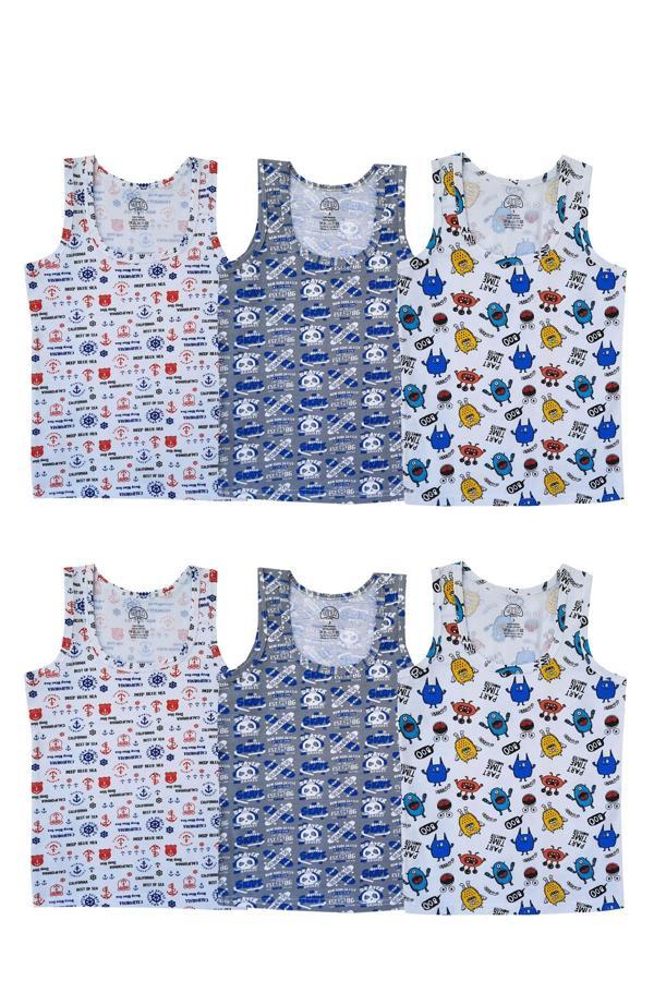 Gümüş 6lı Erkek Çocuk Renkli Atlet Pamuklu Askılı Empirme Baskılı - Image 1