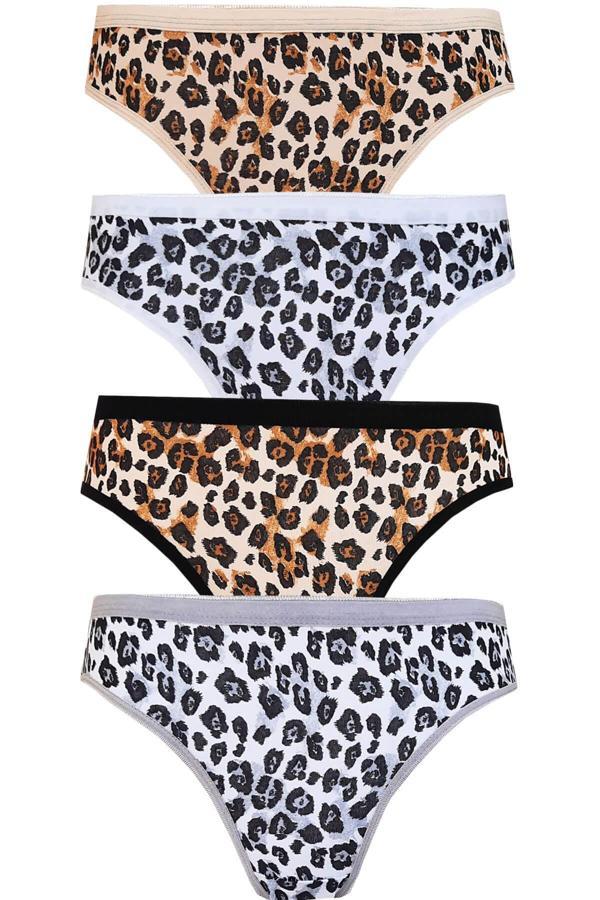 4li Tutku Kadın Leopar Bikini Arkası Düz Pamuklu Külot İç Çamaşır - Image 1