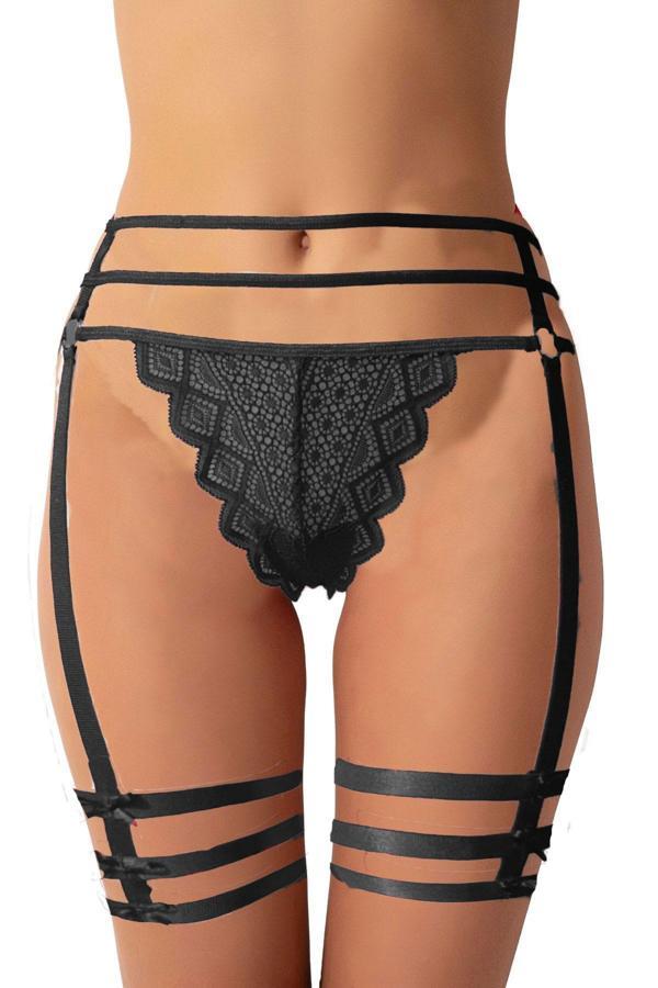 Kadın Jartiyer Görünümlü İpli Tanga String Paçalı Estetik - Image 1