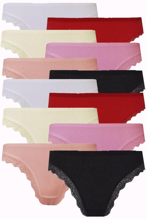 12li Kadın Kaşkorse Dantelli Bayan Külot Pamuklu Renkli Bikini  - Image 1