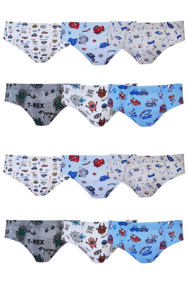 Erkek Çocuk Renkli Empirme Slip Külot Pamuklu 12li Paket - Image 1