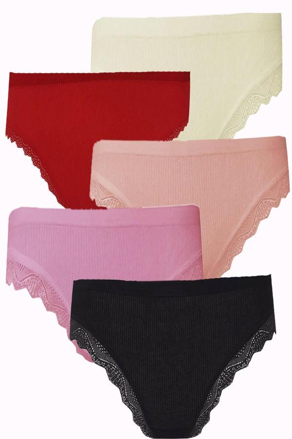 5li Kadın Kaşkorse Dantelli Bikini Bayan Külot Pamuklu Renkli - Image 1