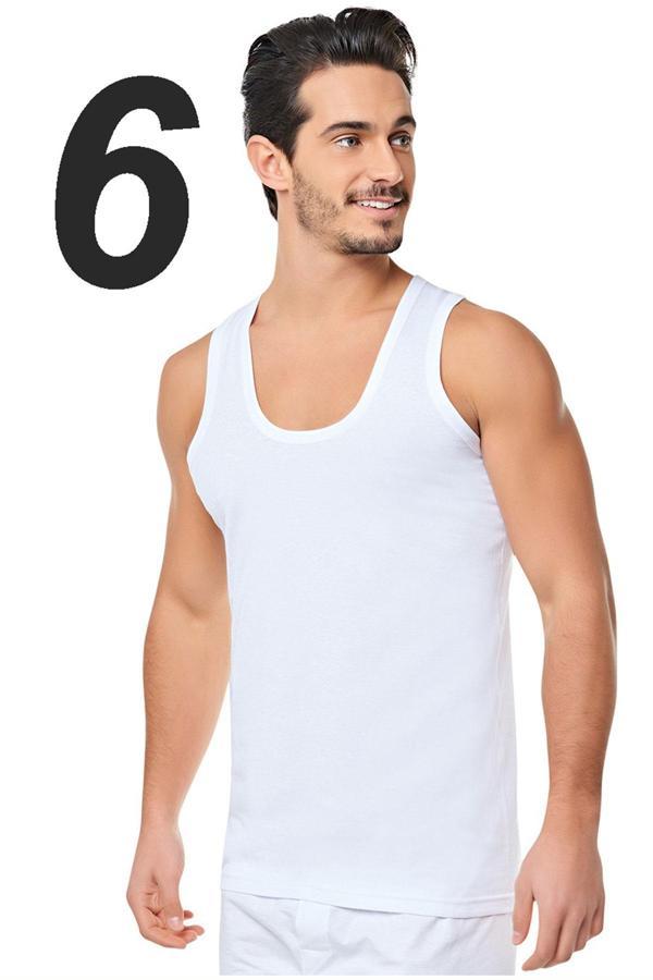 6 lı Erkek Penye Askılı Atlet Klasik Beyaz Kolsuz Atlet - Image 1