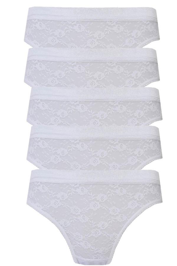 5li Kadın Dantelli Bikini Külot Pamuklu Arkası Düz - Image 1