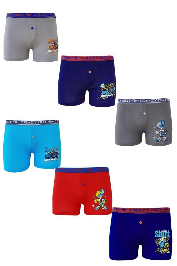 6lı Erkek Çocuk Renkli Baskılı Boxer Külot Kaliteli Baksır - Image 1
