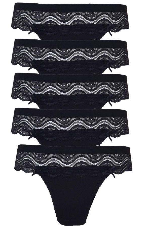5li Kadın Dantelli Bikini Külot Pamuklu Arkası Düz Kaliteli FND - Image 1
