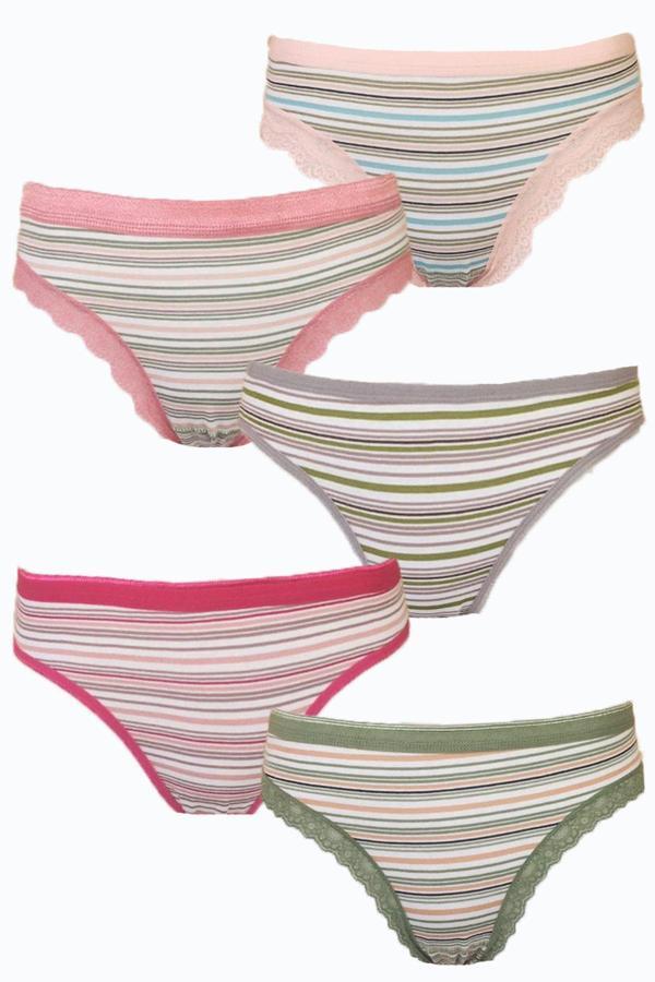 5li Kadın Paça Dantelli Desenli Bikini Külot Pamuklu Liza - Image 1