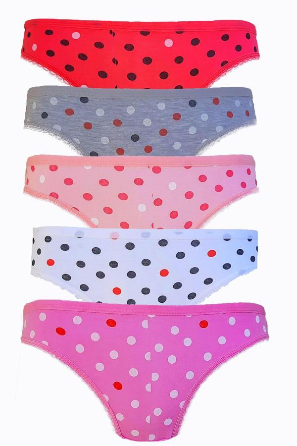 5li Kadın Puantiyeli Pamuklu Bikini Külot İç Çamaşırı Kelebek - Image 1