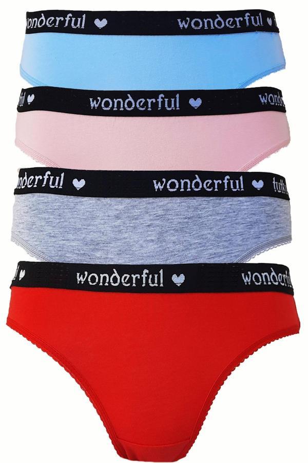 4lü Kadın Yazılı Pamuklu Bikini Külot Renkli Spor İç Çamaşırı - Image 1