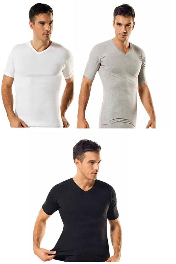 Erkek V Yaka Ribana Kısa Kol Fanila 6 Lı Paket - Image 1