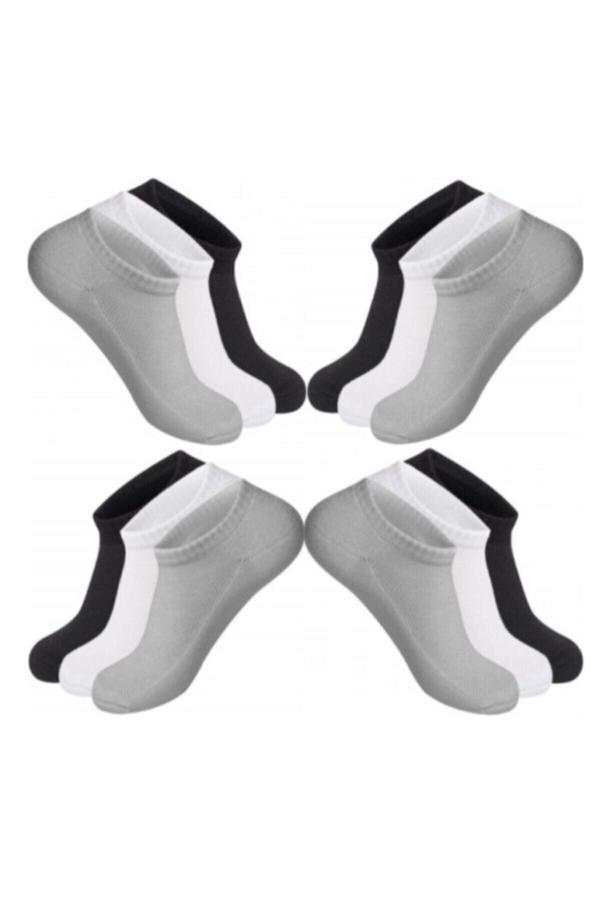 12li Kadın Erkek Görünmez Çorap Düz Renk Pamuklu Klimalı Ekonomik - Image 1