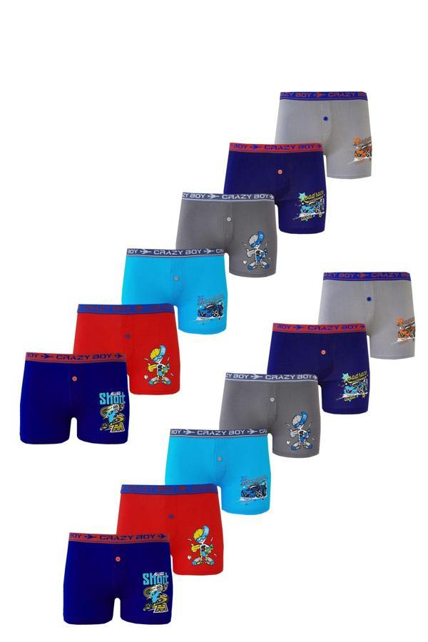 Tutku 12li Erkek Çocuk Renkli Baskılı Boxer Külot Çocuk Baksır - Image 1