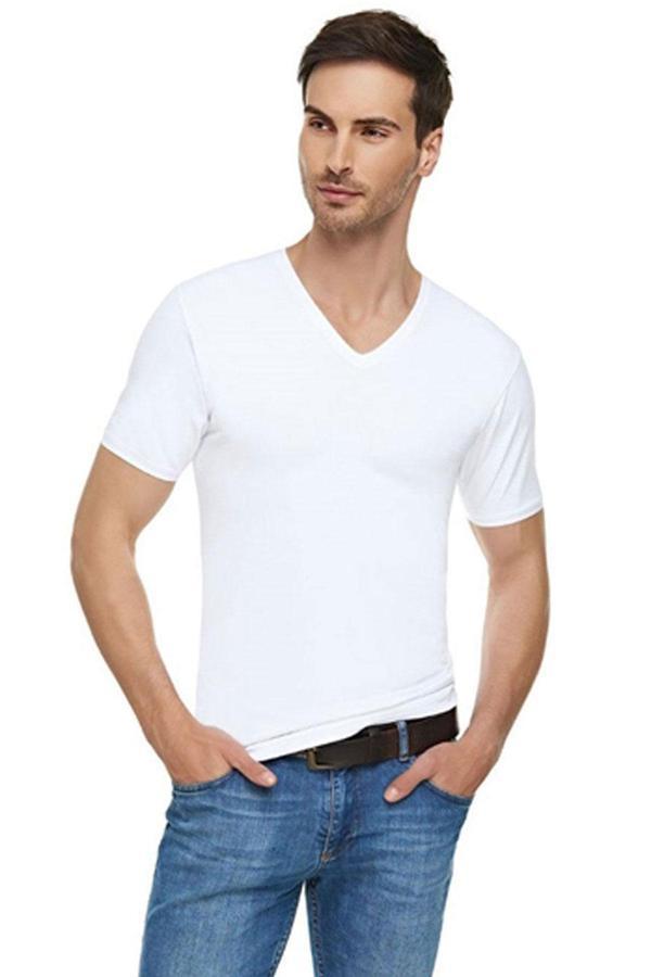 Elit V Yaka Kısa Kol Erkek Fanila Likralı Esnek Rahat Kaliteli - Image 1