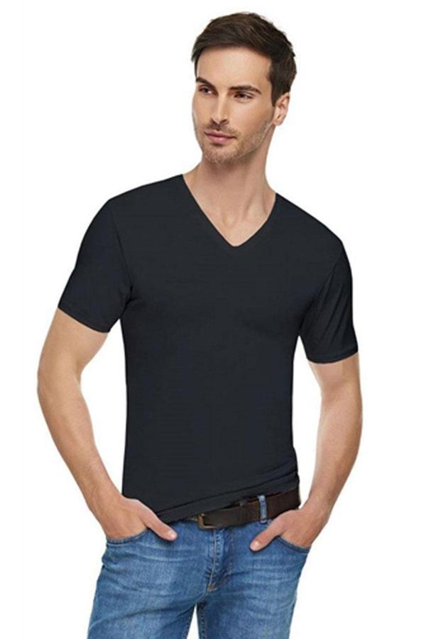 Elit V Yaka Kısa Kol Erkek Fanila Likralı Esnek Rahat Kaliteli - Image 1