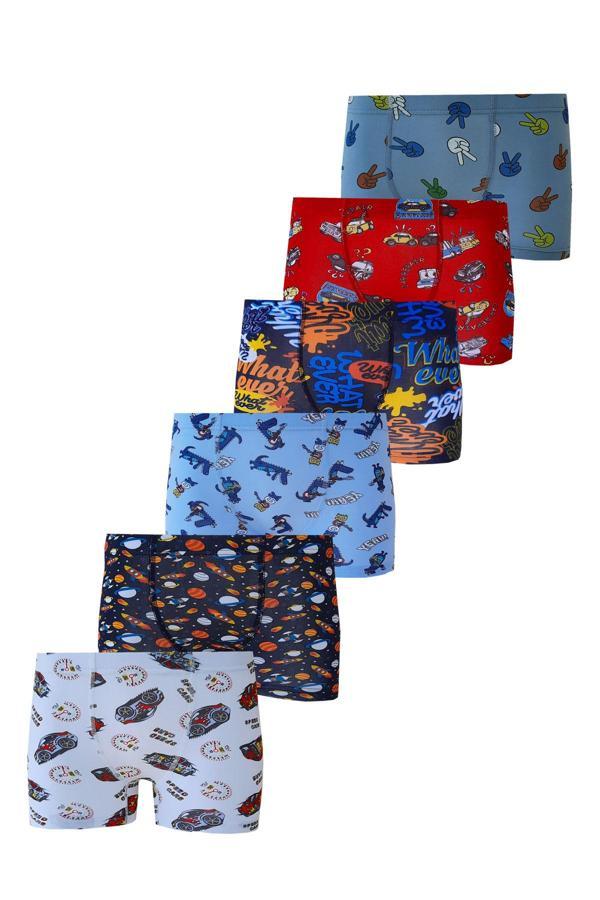 6lı Erkek Çocuk Renkli Desenli Baskılı Boxer Külot - Image 1