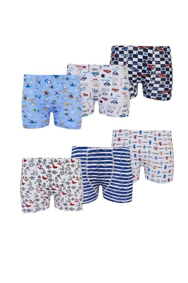 6lı Erkek Çocuk Renkli Boxer Desenli Baskılı Pamuklu Rahat - Image 1