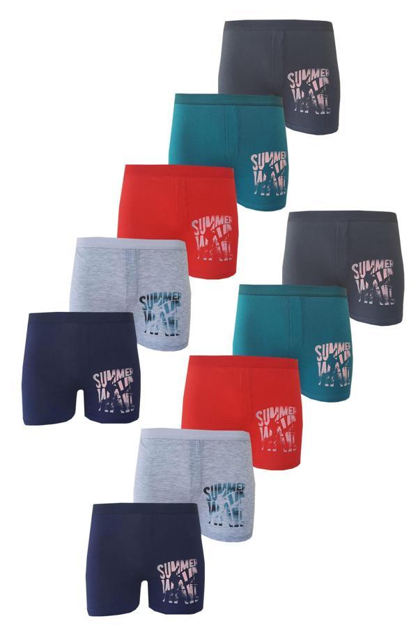 Koza Erkek Çocuk Renkli Desenli Baskılı Boxer Külot 10 lu Paket - Image 1