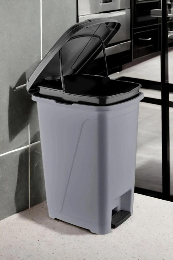 25 Litre Iç Kovalı Slim Pedallı Çöp Kovası Gri - Image 1