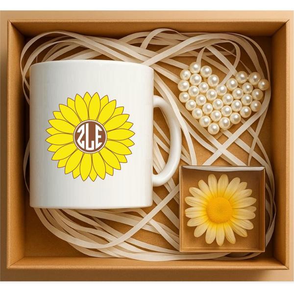Kişiye Özel 3 Harf Monogram Papatya Temalı Kutu, Papatya Hediye Sepeti - P203 - Image 1