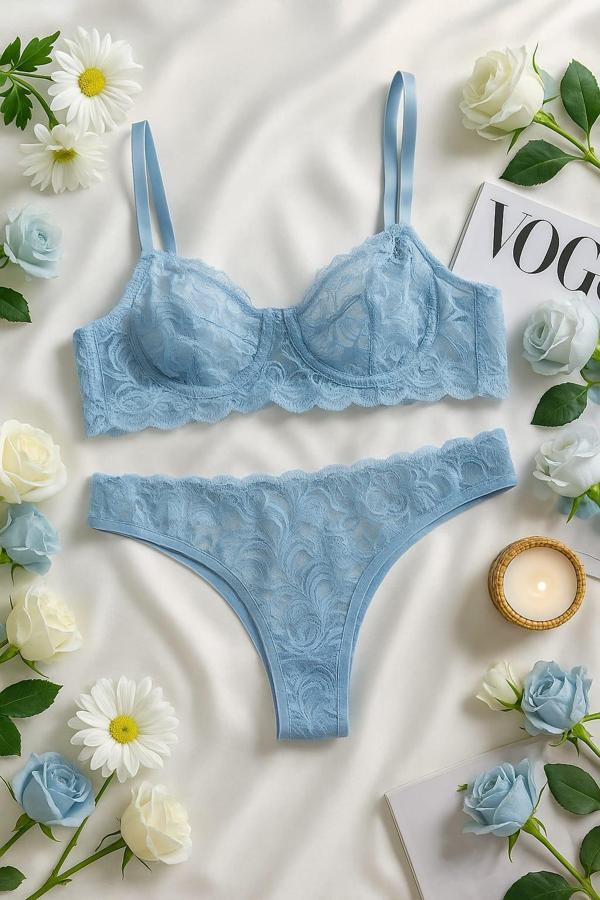 Mavi Dantel Bralet & Külot İç Giyim Takımı - Image 1
