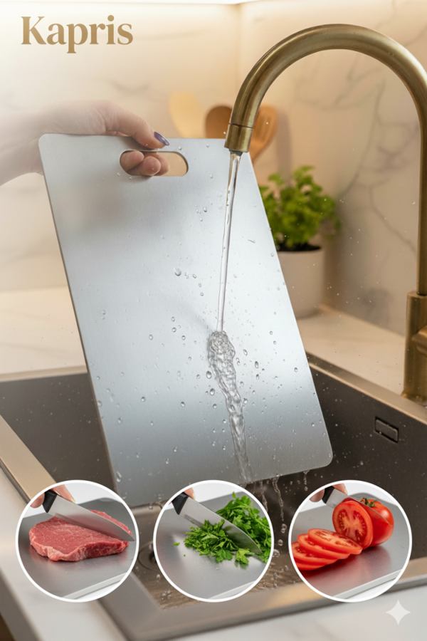Kapris Paslanmaz Çelik Antibakteriyel Kesme Tahtası 32X24 Cm - Image 1