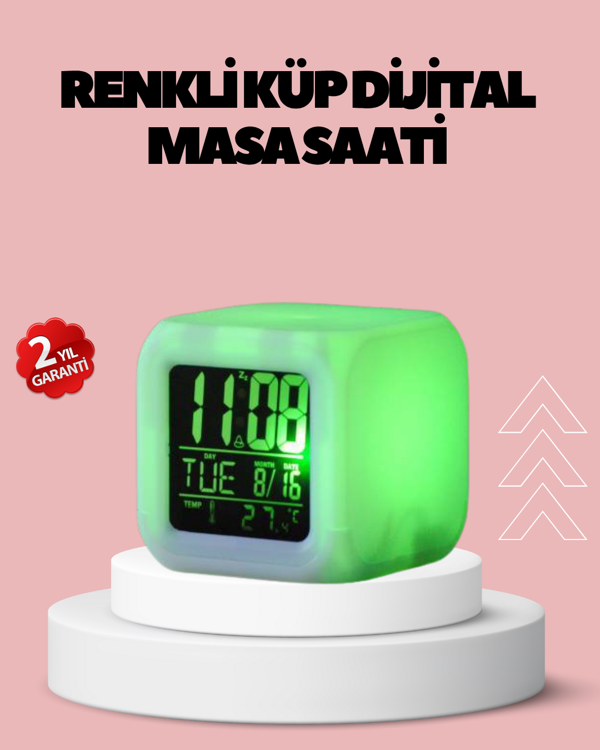 Kronometre ve Takvim Destekli Renk Değiştiren LED Dijital Küp Saat - Image 1