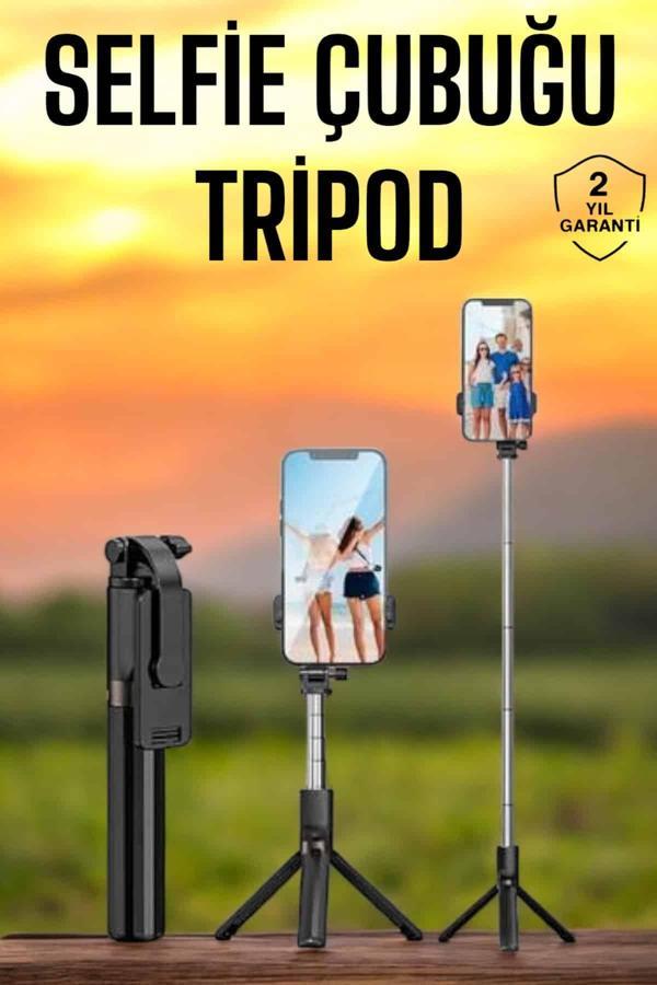 Selfie Çubuğu Tripod Kumandalı Telefon Tutucu Siyah - Image 1