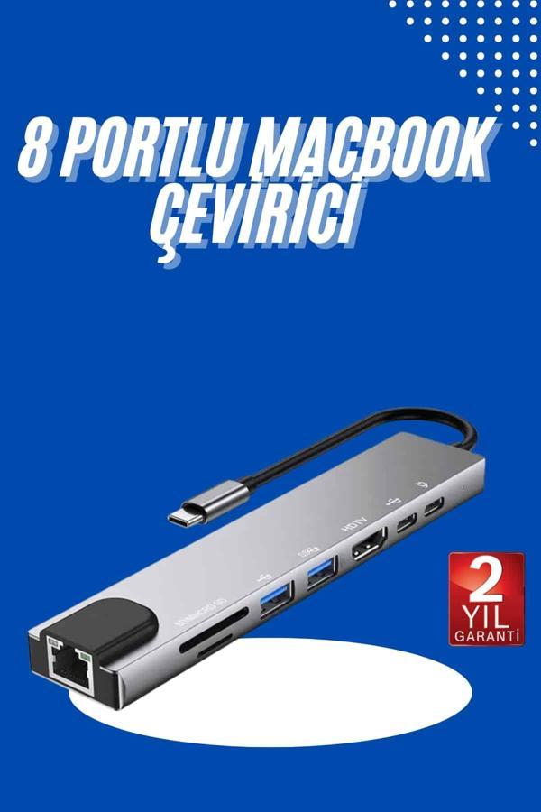 Usb Type-c Hub Dönüştürücü Çevirici Çoklayıcı Macbook Çevirici 8 Portlu - Image 1