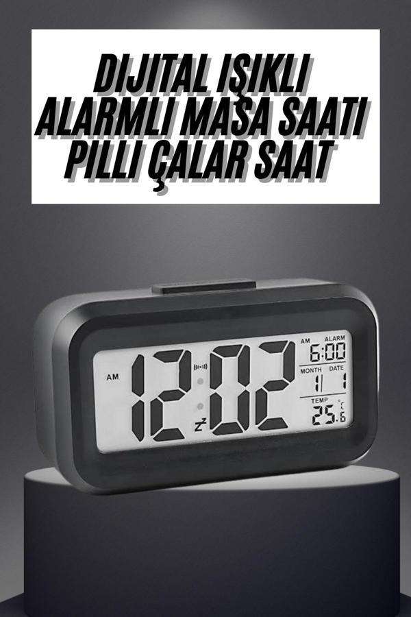 Gece Dijital Masa Saati Dijital Alarmlı Led Ekran Pilli Çalar Saat - Image 1