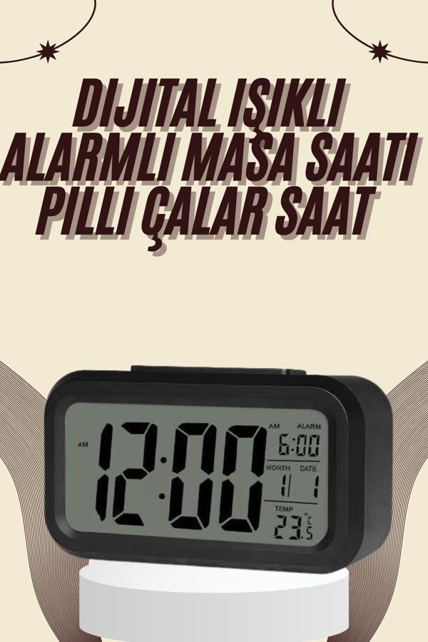 Dijital Masa Saati Termometreli Takvim Çalar Saat Led Ekran Pilli - Image 1