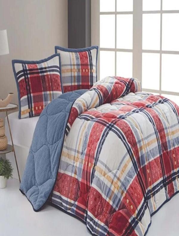 Comforter Boris Kırmızı Mavi Çift Kişilik Yorgan Seti - Image 1