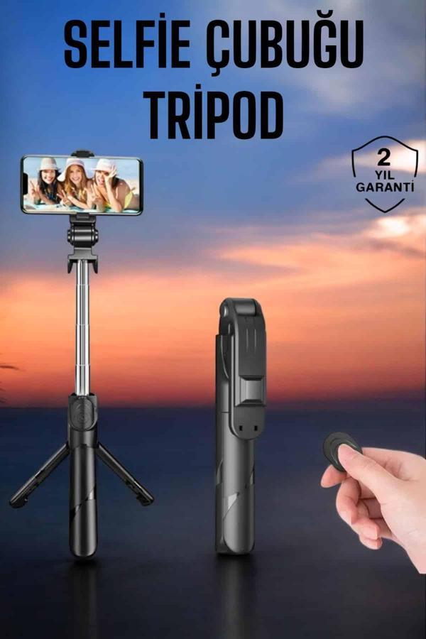 Tripod Kablosuz Bluetooth Bağlantılı Selfie Çubuğu 360 Derece Dönebilen - Image 1