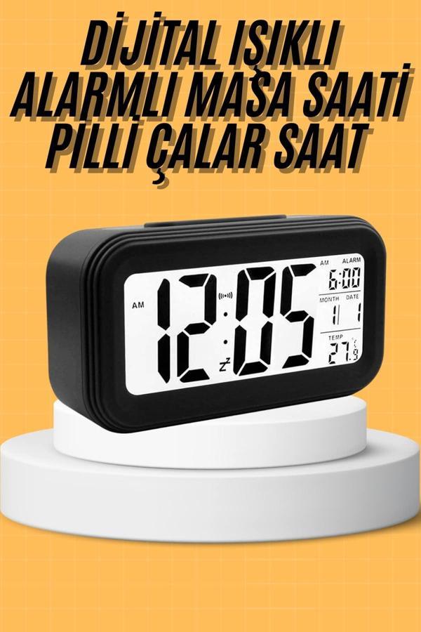 Dijital Masa Saati Takvim Çalar Saat Alarmlı Işıklı Led Ekran Pilli - Image 1