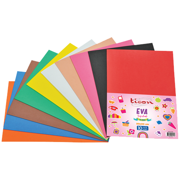 Ticon A4 Yapışkanlı Düz Eva 2 Mm 10 Renk 79169 (1 Paket 10 Adet) - Image 1