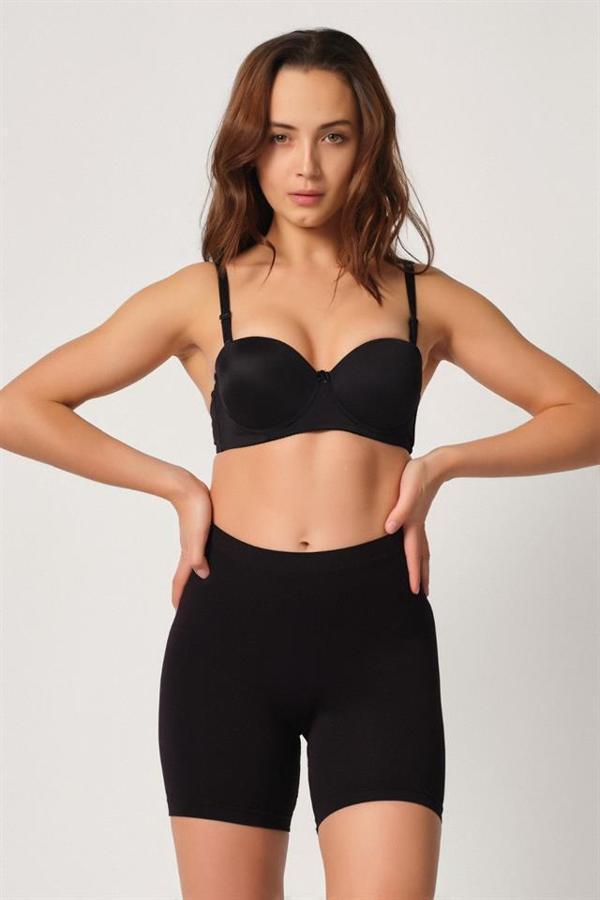 Emay Siyah Dikişsiz Soft Kadın Paçalı Boxer 3003 - Image 1
