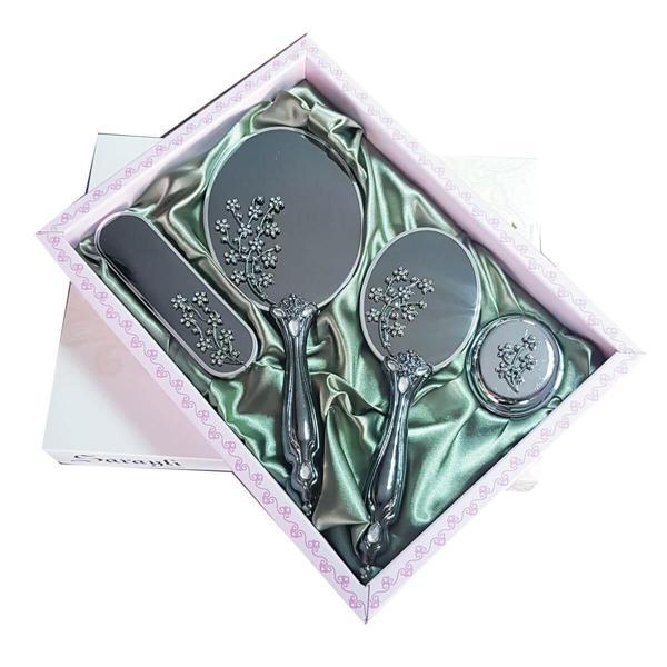 Saraylı Silver Çiçek Buketi Ayna Fırça Takımı 101 - Image 1