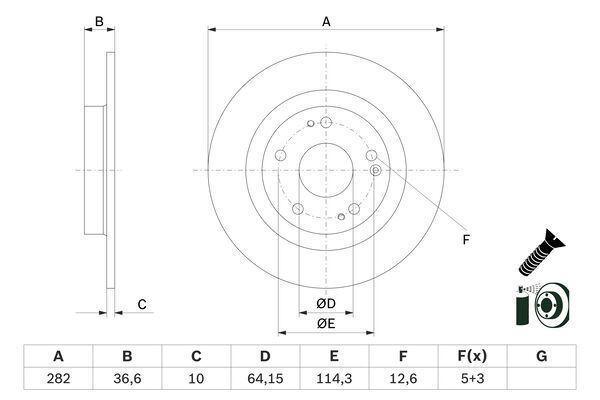 Bosch Fren Diski Arka 16-21 Honda Civic 1.0 Hatchback/1.0 Vtec Turbo Sedan/1.5 Vtec Turbo 0986479G90 - Image 1