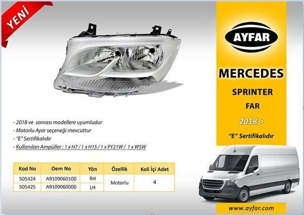Ayfar Far Motorlu Sol Mercedes Sprinter 2018-> AYF.505425 - Image 1