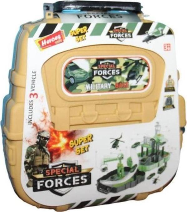 Heroes Toys Çantalı Asker Seti Arabalı ERN-2014 Kahve,Sırt Çantalı Taşınabilir Oyuncak Garaj Seti - Image 1