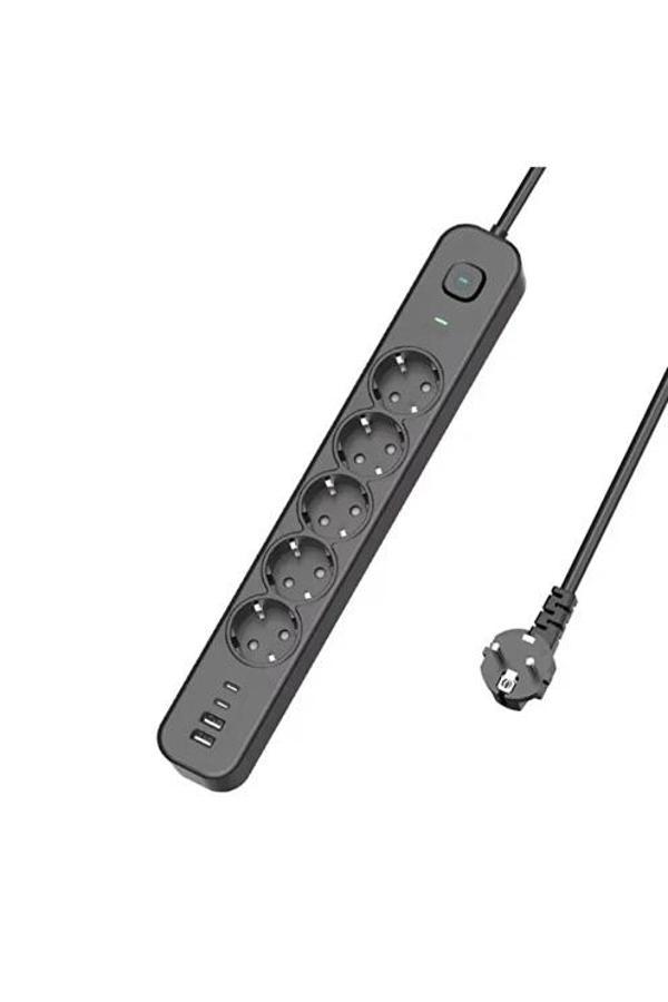 5 Prizli Akım Korumalı Uzatma Kablosu | 2xusb-a + 2xusb-c | 3680w - 2m Kablo - Image 1